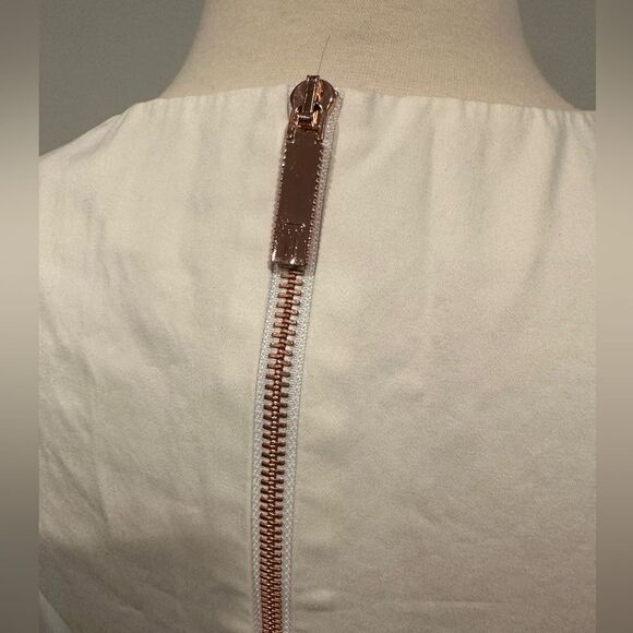 Ted Baker London A-line White Crochet Panel Dress-Rose Gold Tone Zip-Size 3/M - Picture 5 of 10